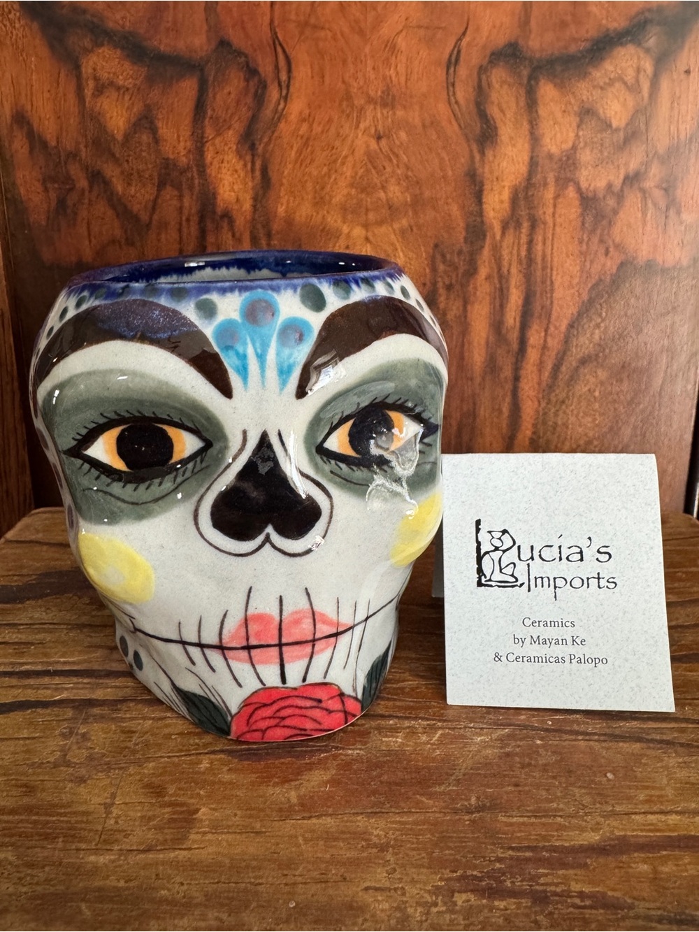 La Catrina Sugar Skull Clay Mug - Mayan Ke Ceramicas Palopo Guatemala